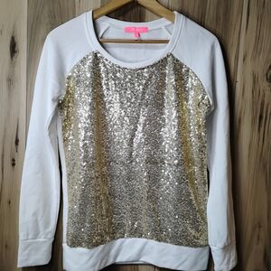 Xtaren White and Gold Sequin Top